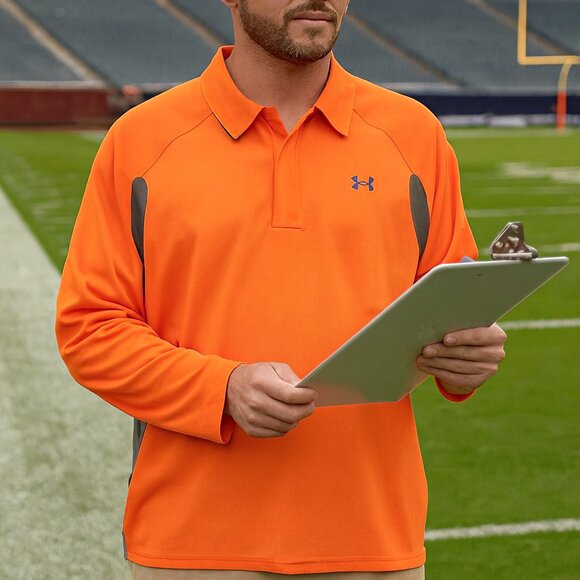 Under Armour Coaching Warmup Pullover Mens Large Orange Gray Long Sleeve Shirt - Picture 1 of 7